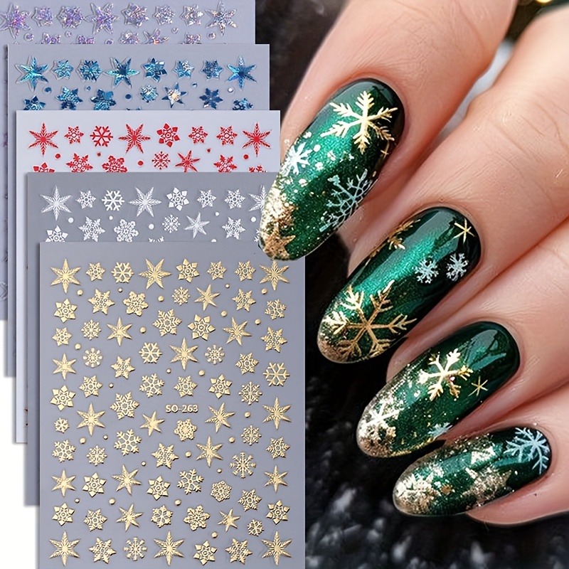 Nail Art Xmas Design - 5 adesivi per unghie stella fiocco