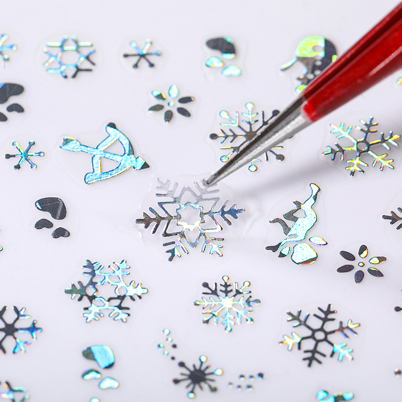 Nail Art Xmas Design - Fiocchi di neve d'argento olografici adesivi